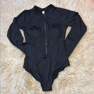 Black Long Sleeve Full Zip Swimsuit
